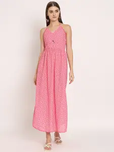 Moomaya Halter Neck Cut-Out Detail Smocked Maxi Fit & Flare Dress