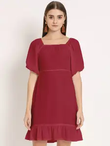 Moomaya Square Neck Flared Sleeves Fit & Flare Dress