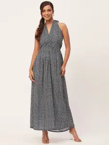 Moomaya Floral Printed Halter Neck A-line Maxi Dress