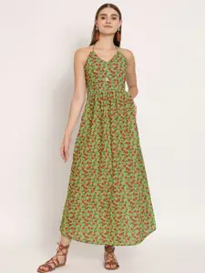 Moomaya Floral Printed Halter Neck Maxi Georgette Dress