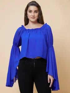 Globus Bell Sleeves Gathered Square Neck Georgette Top