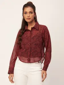 Moomaya Spread Collar Floral Sheer Printed Casual Shirt