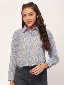 Moomaya Floral Printed Semi Sheer Casual Shirt
