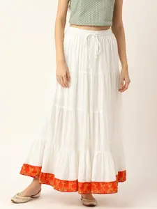 Rue Collection Women Solid Tiered Cotton Maxi Skirt