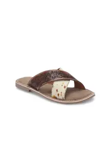 CARLO ROMANO Textured Leather Open Toe Flats