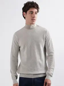 Iconic Geometric Self Design High Neck Pure Cotton Pullover
