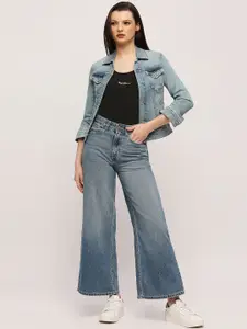 Pepe Jeans Women Wide Leg High-Rise Heavy Fade Pure Cotton Jeans