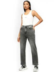 Pepe Jeans Women Straight Fit High Rise Clean Look Heavy Fade Stretchable Jeans