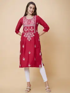 Globus Floral Embroidered Thread Work Straight Kurta