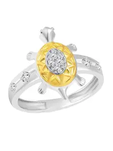 Vighnaharta Silver & Rhodium-Plated CZ-Studded Divine Turtle Ring