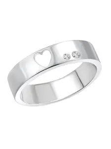 Vighnaharta Rhodium-Plated CZ-Studded Cut-Out Heart Ring