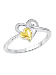 Vighnaharta Rhodium-Plated Heart In Heart Finger Ring