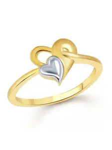 Vighnaharta Gold-Plated & Rhodium-Plated Heart In Heart Finger Ring