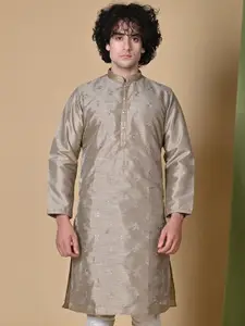 MAAHI FABS Floral Embroidered Mandarin Collar Regular Sequinned Kurta With Churidar