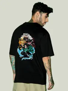 Elibolz Demon Slayer Anime Printed Drop-Shoulder Cotton Oversized T-shirt