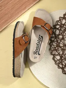 The Roadster Lifestyle Co. Buckle Detail Leather Open Toe Flats