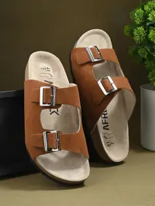 AfroJack Men Two Strap Leather Comfort Sandals With Buckles