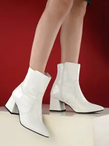 MISEEN Women Textured Heeled Mid-Top Chunky Boots