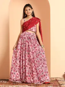 FASHION DREAM Girls Printed Ready To Wear Lehenga & Blouse With Attached Dupatta