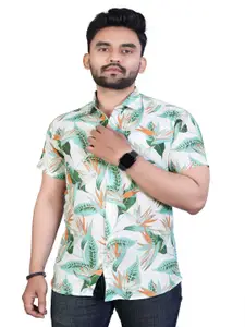 Bought First Men White Premium Floral Opaque Printed Casual Shirt
