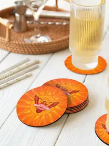 macmerise Orange & Red 6 Pieces Sunrisers Hyderabad Logo Printed Circle Coasters