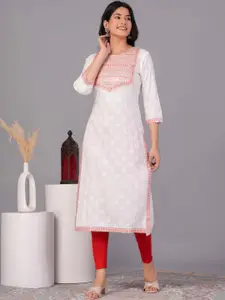 FASHION DEPTH Geometric Embroidered Thread Work Straight Kurta
