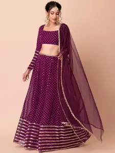 FABPIXEL Embroidered Sequinned Semi-Stitched Lehenga & Unstitched Blouse With Dupatta