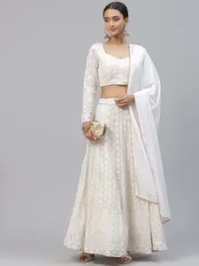 FABPIXEL Embroidered Sequinned Semi-Stitched Lehenga & Unstitched Blouse With Dupatta