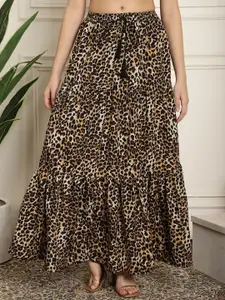 NEUDIS Animal Printed Maxi Tiered Flared Skirt