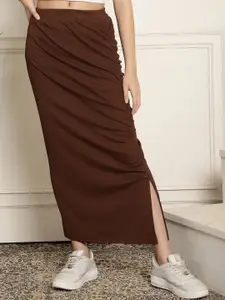 NEUDIS Ribbed High Waisted Maxi Ruched Pencil Skirt
