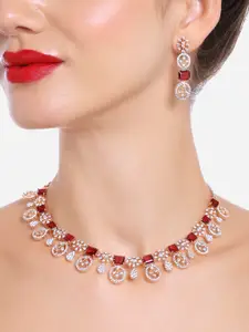 Zaveri Pearls Rose Gold-Plated CZ Necklace & Earrings