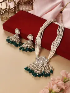 Zaveri Pearls Gold Plated Stones Multistrand Beaded Necklace With Earrings