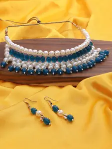 Zaveri Pearls Gold-Plated Beaded Drops Choker Necklace & Earrings