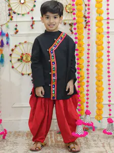 BownBee Boys Mandarin Collar Thread Work Angrakha Pure Cotton Kurta with Dhoti Pants