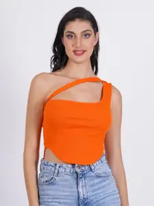 SIGHTBOMB One Shoulder Cotton Fitted Crop Top
