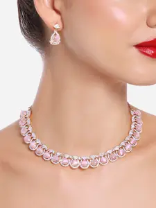 Zaveri Pearls Rose Gold-Plated CZ Stone-Studded Necklace & Earrings