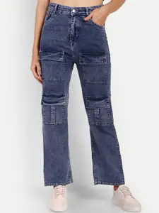Next One Women Smart Wide Leg High- Rise Stretchable Denim Cargo Jeans