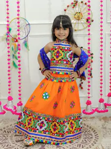 BownBee Girls Embroidered Mirror Work Ready to Wear Lehenga & Blouse With Dupatta