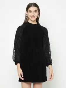 Knitstudio Self Design Round Neck Long Sleeves Acrylic Knits A-Line Dress