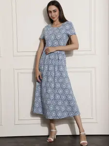 NoBarr Floral Print A-Line Midi Dress