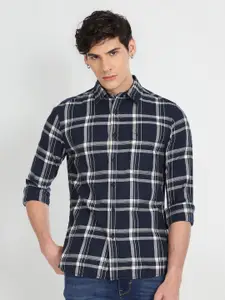 Flying Machine Blue Slim Fit Tartan Checks Cotton Casual Shirt