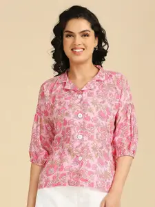 GUFRINA Floral Printed Cuban Collar Cotton Shirt Style Top