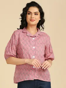 GUFRINA Floral Printed Cuban Collar Cotton Shirt Style Top