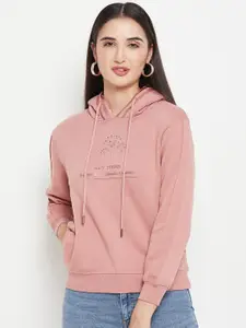 Madame Typography Self Design Hooded Cotton Pullover Sweatshirt