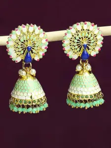 OOMPH Meenkari Studded and Beaded Peacock Shaped Jhumkas