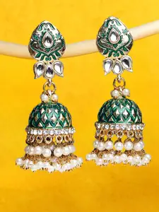 OOMPH Green Floral Jhumkas Earrings