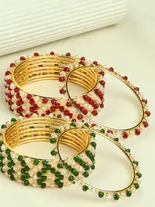 OOMPH Set Of 16 Gold-Plated Crystal Bead Bangles