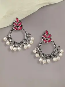 OOMPH Silver-Toned Floral Chandbalis Earrings
