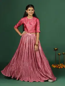 FASHION DREAM Girls Embroidered Sequinned Ready to Wear Lehenga & Blouse