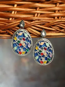 Zaveri Pearls Silver-Plated Kundan Contemporary Drop Earrings